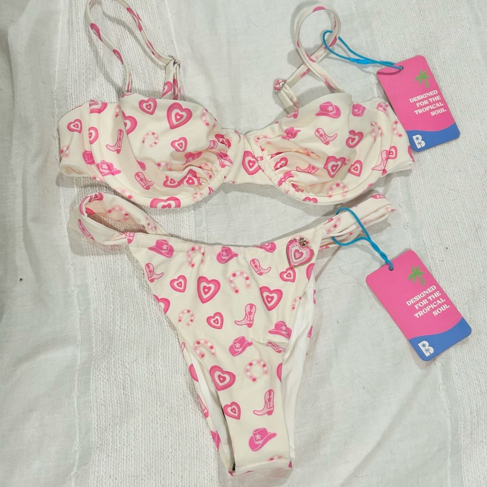 Blackbough NEW White & Pink Cowboy Heart Bikini Set